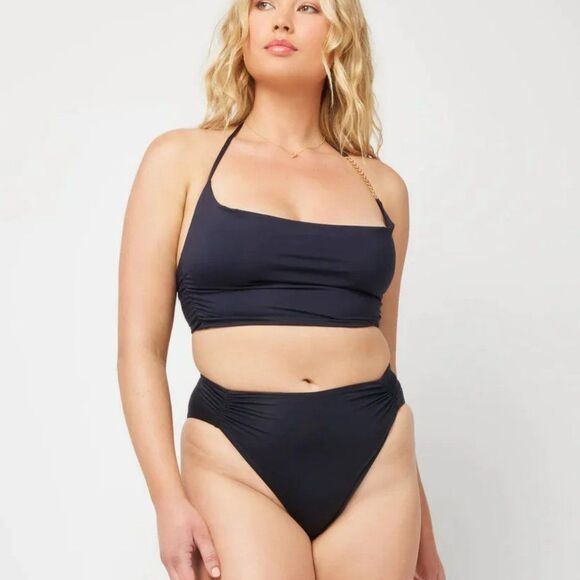 New L*SPACE Black Voltaire Swim Bikini Top With Gold Chain Detail Small NWT - Picture 11 of 12